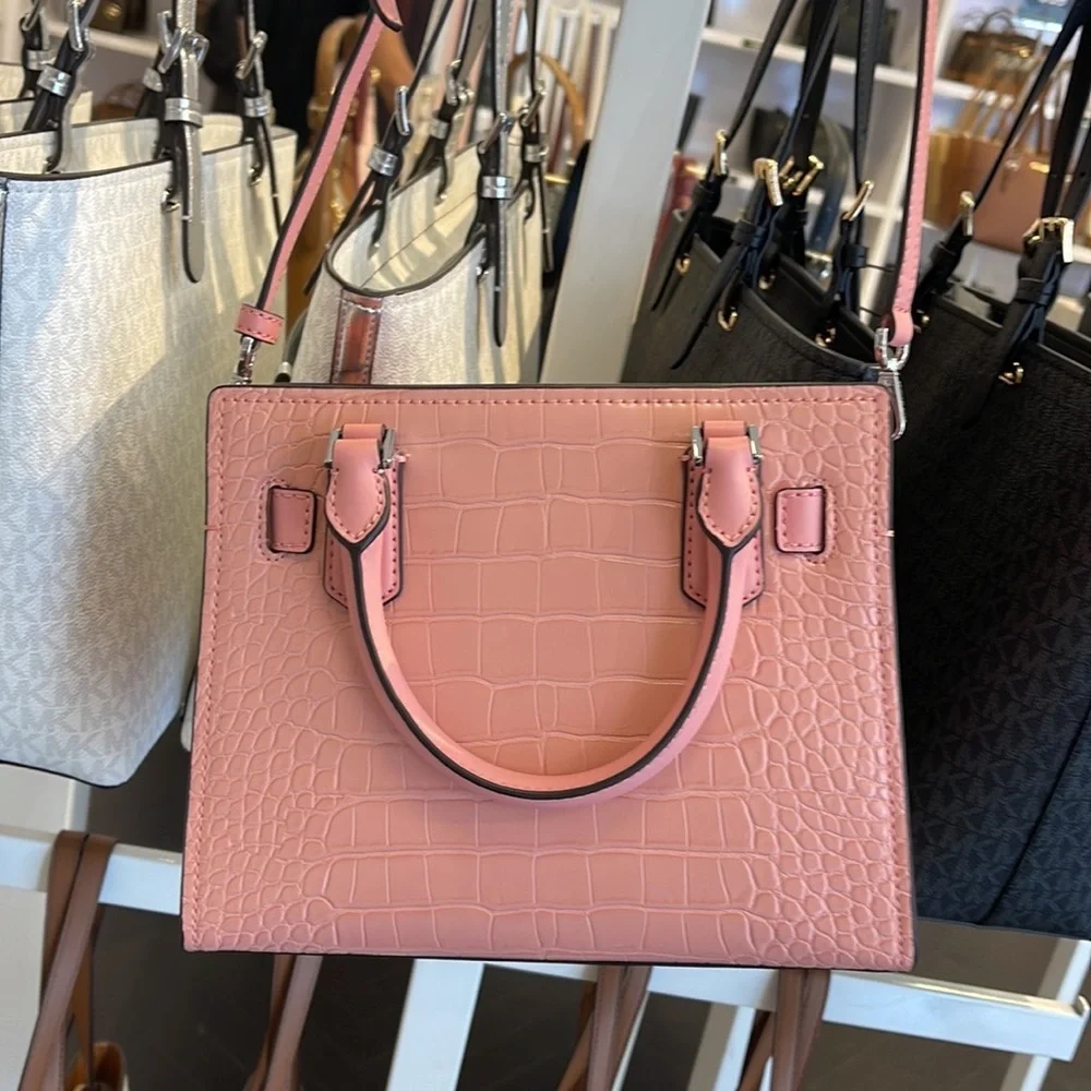 MICHAEL KORS Hamilton Small Crocodile Embossed Faux Leather Satchel Primrose NWT